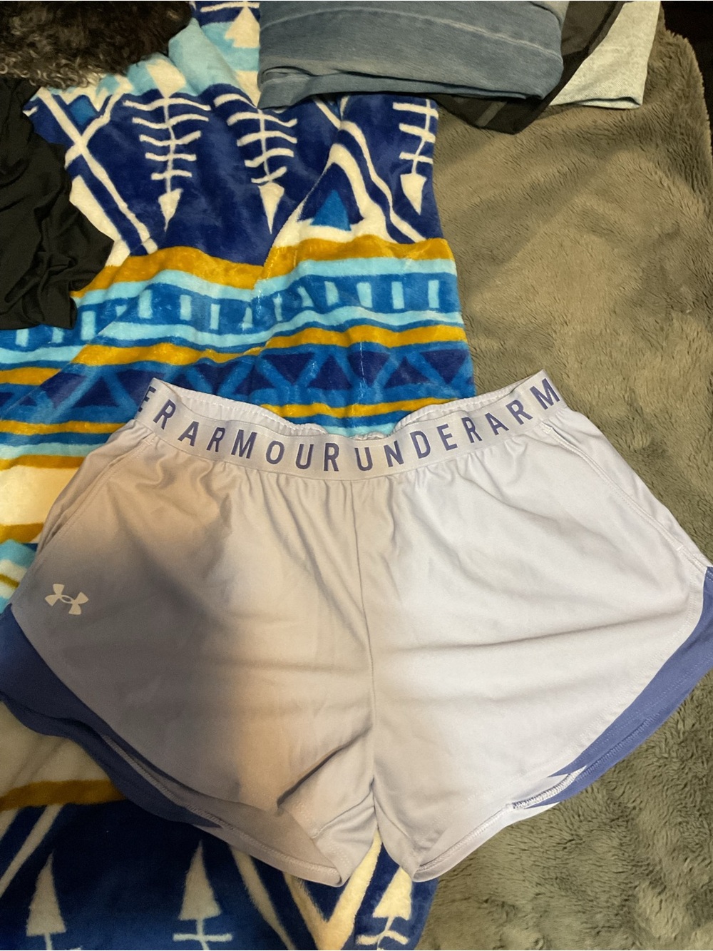 Under Armour Women's Light Lavender Athletic Shorts with Purple Trim